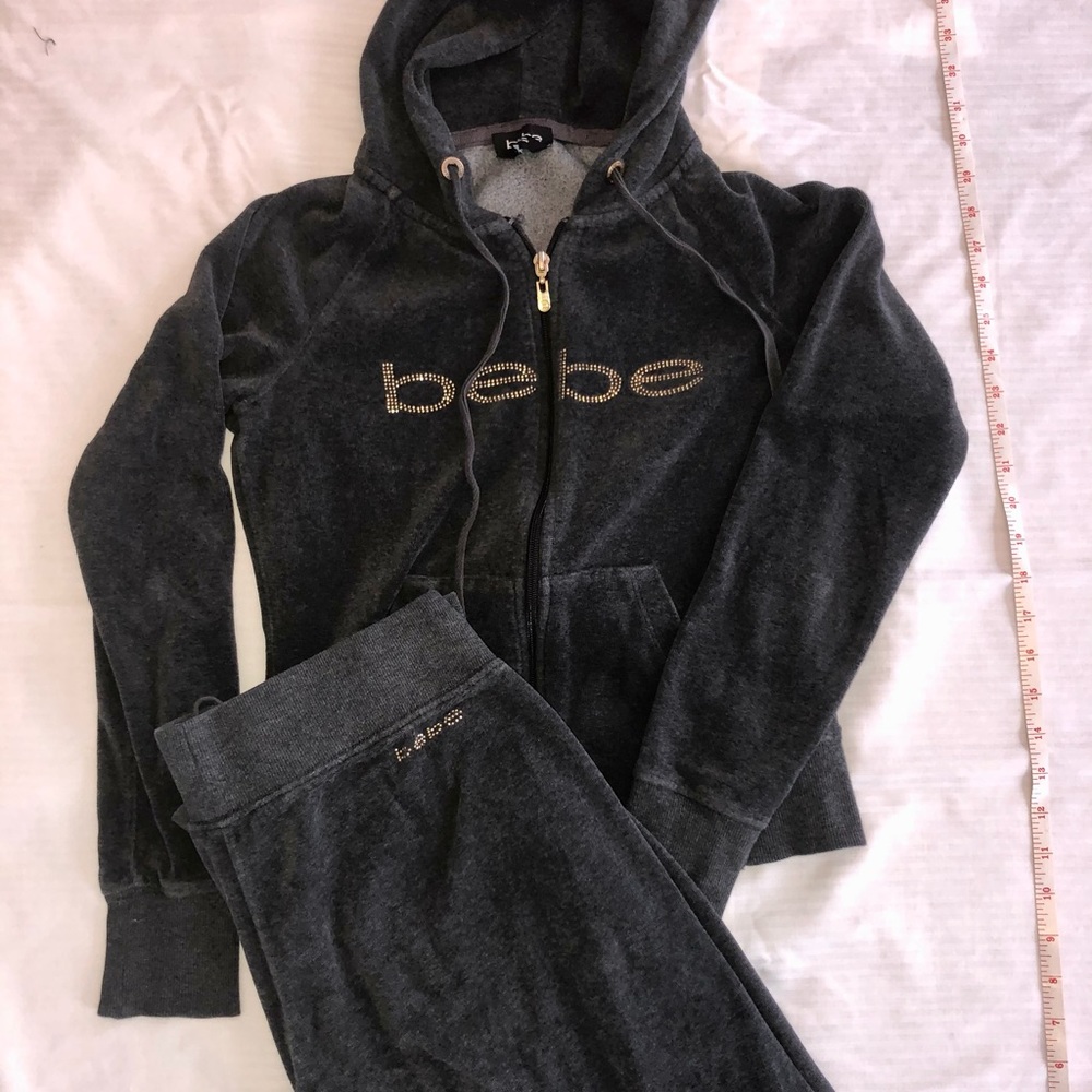 Bebe Vintage Velour Tracksuit Dark Grey - Small